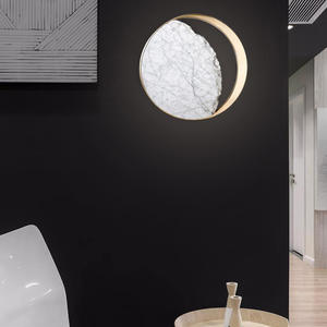 Lámpara de Pared LED Posmoderna para Pasillo, Mármol Natural en Forma de Luna, Cobre, para Hoteles, Iluminación Personalizada para Sala de Estar/Dormitorio - Product Image 2