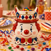 Nouveau pot à biscuits en céramique 3D en forme de clown, style cirque, boîte de rangement décorative pour bonbons et aliments, idéal pour les cadeaux de fête
