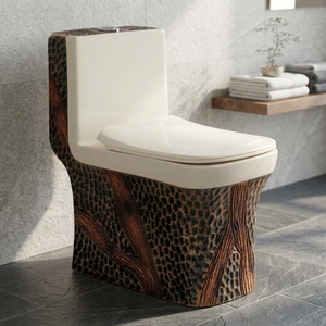 WC monobloc carré moderne de luxe en céramique, or et noir, à poser au sol, cuvette de toilette, sanitaires - Product Image 4