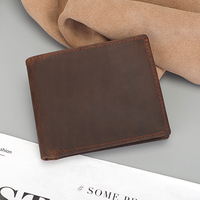 Dompet Lipat Dua Anti RFID Kulit Sapi Asli Crazy Horse Tipis Pendek untuk Pria, Harga Grosir Kompetitif