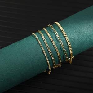 Grosir jumlah besar 16 + 3 CM gelang tembaga berlapis emas lima lapis klip kertas + rantai Kuba Set gelang halus - Product Image 2