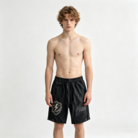 Shorts imprimés Black Shield en coton épais, bords déchirés, effet vintage, style urbain, OEM ODM acceptés, livraison rapide