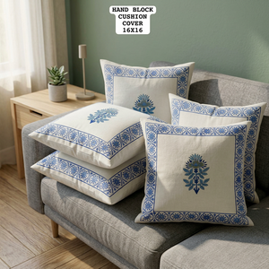 Housse de coussin carrée en coton imprimé à la main indienne, motif floral, avec fermeture éclair, lavable, personnalisable, 16x16 pouces, 600TC polyester - Product Image 2