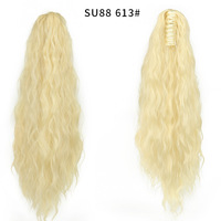 Perruque queue de cheval à pince pour femme, effet ondulé et volumineux, en fibre synthétique haute température, sans permanente ni teinture, durée de vie 6 mois