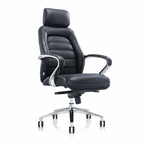 NOUVEAU Fauteuil de bureau pivotant réglable en hauteur en cuir véritable moderne Boss - Product Image 1