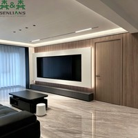 Meuble TV mural intégré SLS moderne et minimaliste, console multimédia flottante avec panneau texturé bois et LED pour maison de luxe