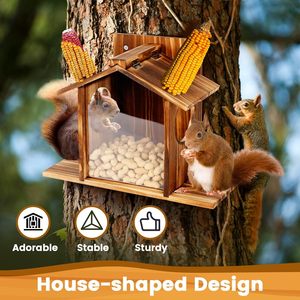 เครื่องป้อนกระรอกทำจากไม้สำหรับปิกนิกที่ใส่ข้าวโพดทรงซังข้าวโพดถาดถั่วลิสงใช้กลางแจ้งสำหรับกระรอกชิปมังค์ - Product Image 6