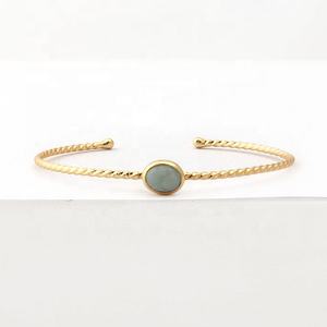 Bracelet manchette en amazonite naturelle rare bracelet vert réglable bijoux en plaqué or design à la main bracelet cadeau d'anniversaire pour mère - Product Image 1