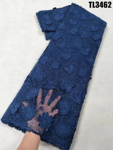 Tissu de dentelle brodée d'Afrique blanche avec paillettes 2023 haute qualité 3D fleurs <span class=keywords><strong>français</strong></span> Tulle maille dentelle tissu pour Aso Ebi - Product Image 4