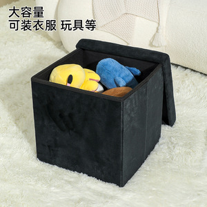 Custom <b>Storage</b> <b>Stool</b> Adult Size Black Velvet Home Ottoman With Lid And Base For Daily Use - Product Image 2