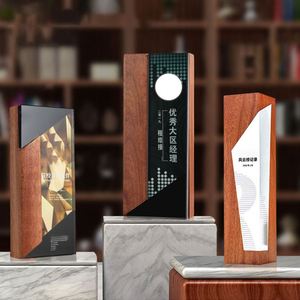 Solid Wood Crystal Trophy Customized Color Printed Crystal Medal Enterprise Event Award <b>Gifts</b> Trophy - Product Image 1