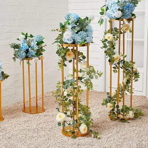 Soporte metálico de fiesta para mesas, soporte de flores doradas para fiestas en casa, decoraciones de boda, estante de exhibición de flores Rectangular