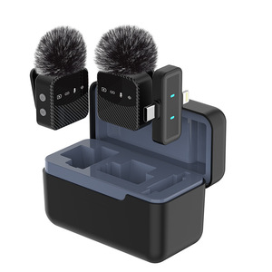 ไมโครโฟนคู่ไร้สายพร้อมเคสชาร์จบลูทูธ 2.4G สำหรับการสตรีมสดสีดำ - Product Image 1