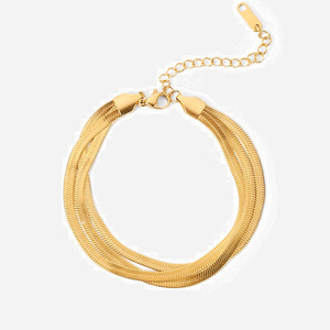 Pulsera de Cadena de Hueso de Serpiente de Tres Capas, Chapada en Oro de 18K, Acero de Titanio, Joyería para Mujer, Diseño Geométrico de Moda JDB201255 - Product Image 1