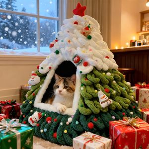 Arbre à chat de Noël à faire soi-même, maisonnette moderne et mignonne pour plusieurs petits chats, décoration de vacances pour les animaux de compagnie, la famille et les amis - Product Image 1