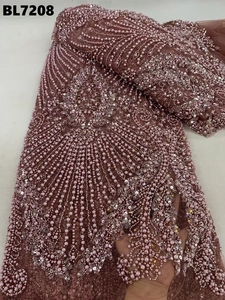 Chất Lượng Cao Màu Cam Pleats Lấp Lánh Vải Trang Phục Chính Thức Buổi Tối Ăn Mặc Đính Cườm Ren Vải Cao Chất Liệu Cuối Sequins Sang Trọng Cho Đảng - Product Image 4