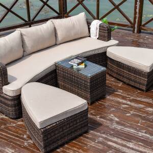 Popular new outdoor furniture garden sectional daybed rattan chaise lounge