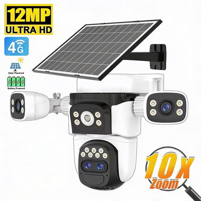 BG621ZS AI 12MP 10x Zoom 4G Solar Quad Lens Wireless IP66 Waterproof Camera Night Vision 24H Security Memory Card SD Card