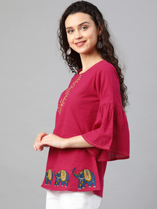 Coton flammé Patch travail haut pour femmes Boho Chic décontracté été Blouse confortable coloré Style de tous les jours avec motif décoration - Product Image 4