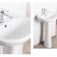 Lot Sanitaire Céramique Pas Cher Ensemble WC Lavabo Colonne Siphon P-Trap Combinaison Cuvette et Lavabo pour Salle de Bain