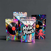 Sacs en Mylar anti-odeur imprimés sur mesure, holographiques, au toucher doux, à fond plat, 3,5 g, pour aliments