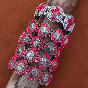 Splendido Bracciale Vintage Art Déco in Turchese Naturale - Bracciale Elastico con Concho in Turchese Stile Western - Vendita all'Ingrosso - Product Image 3