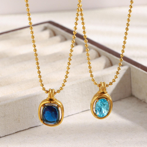 Collana con Ciondolo in Acciaio Inossidabile 316L Placcato <span class=keywords><strong>Oro</strong></span> 18K con Zirconi <span class=keywords><strong>Blu</strong></span>, Catena a Sfera Impermeabile, Gioielli per Donne - Product Image 4