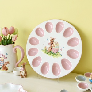 Oster-Keramik-Set mit Unterglasur-Cartoon-Motiven: Niedliche Hasen-Serie für Garten und Tisch, Süße Dekorationen, Schüsseln und Teller für den Haushalt, Neu - Product Image 3