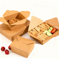 Boîtes à lunch jetables en papier kraft avec poignée à fermeture magnétique pour poulet frit, sushis, contenants alimentaires écologiques et recyclables
