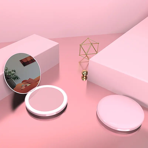 Özel logolu Usb şarj edilebilir Mini yuvarlak kompakt küçük makyaj el taşınabilir katlanır ayna ile Led ışık cep aynası - Product Image 4