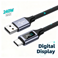 Kabel USB-C ke USB-C 240W dengan Layar Digital, Protokol Lengkap, Pengisian Cepat, Kabel Nilon Terjalin untuk Laptop dan Ponsel