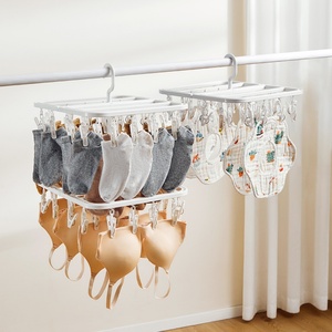 Support OEM Cintres pliables en plastique avec pinces pour vêtements, chaussettes et soutiens-gorge, logo personnalisé, emballage carton, pour armoire de salon, séchage individuel - Product Image 1