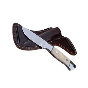 Cuchillo OEM DIY RB de acero de Damasco con hoja fija para caza/escuabido, mango de hueso, hoja recta de 8 pulgadas |   Cuero para Campismo al Aire Libre - Product Image 1