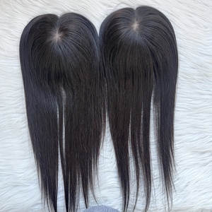 EMEDA Silk Top <strong>Invisible</strong> Hairline Natural Black Human Thinning Hair Toppers for Women - Product Image 4