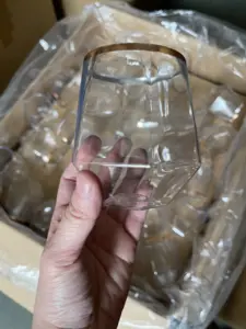 Verres à vin en plastique incassable sans tige, gobelets réutilisables en forme de diamant de 12 onces