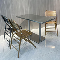Table de salle à manger rectangulaire en acier inoxydable, style minimaliste, populaire sur internet, démontable et assemblable, pour cafés et salons de thé