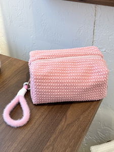 OEM Supported Soft Fluffy Cosmetic Pouch Fuzzy Zipper <b>Makeup</b> Bag with Handle for Travel Storage - Product Image 4