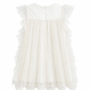 Robe de bébé fille en tulle à dentelle florale de luxe avec manches à volants pour les occasions spéciales - Product Image 1