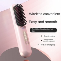 Mesky mini portable grande batterie diamant noir sans fil droit céramique sans fil chaud peigne bigoudi cheveux lisseur brosse peigne