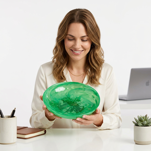 Handmade Resin <b>Decorative</b> <b>Plate</b> Round Green Plant Pattern Modern Design For Home Office Desk Display - Product Image 1