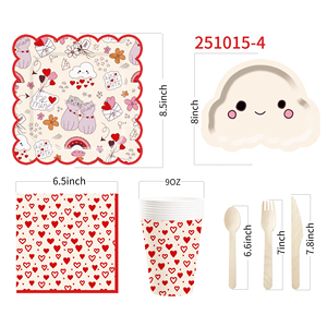 DAMAI Nuevo Diseño, Juego de Vajilla Desechable con Forma de Nube para Fiestas de Cumpleaños con Temática de San Valentín, Platos, Servilletas y Vasos de Papel - Product Image 5