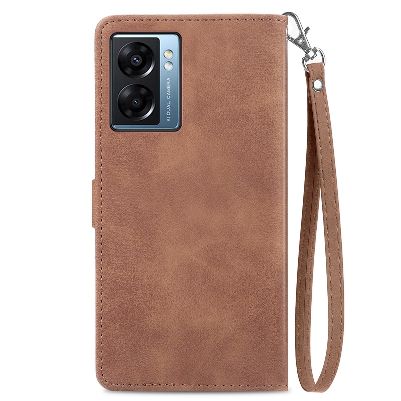 Housse Portefeuille Pour Oppo A77 5G - Cuir Artificiel Brun, 3 Emplacements Cartes - Neuf