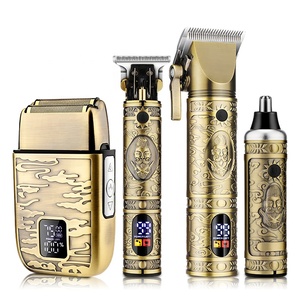 Dropshipping 740 NOUVEAU Kit de toilettage pour hommes : <span class=keywords><strong>Tondeuse</strong></span> à cheveux, Rasoir électrique, <span class=keywords><strong>Tondeuse</strong></span> à barbe et <span class=keywords><strong>Tondeuse</strong></span> nez, Corps métallique doré - Product Image 3
