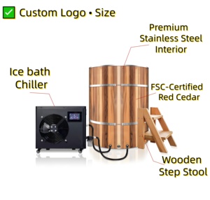 อ่างน้ำแข็งเชิงพาณิชย์ทำจากไม้ซีดาร์แดง FSC และสแตนเลส 304 พร้อมเครื่องทำความเย็น WiFi 1HP สปาสำหรับกลางแจ้งทุกสภาพอากาศ เหมาะสำหรับโรงแรมและรีสอร์ท - Product Image 2