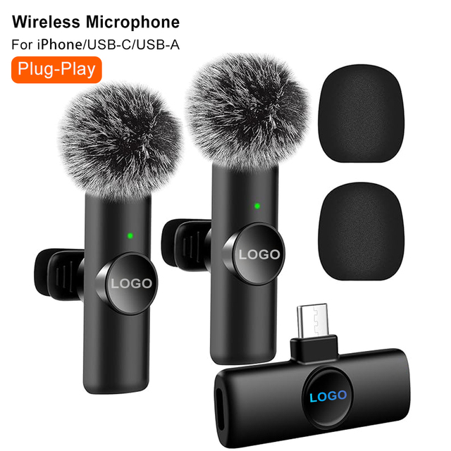 Wireless Lavalier Microphone for iPhone 15 & Android Devices Crystal Clear Sound Noise Reduction Lapel Microphone Plug-Play K11