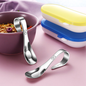 Cucharas y tenedores de destete Led para bebés, juego de utensilios de <span class=keywords><strong>aprendizaje</strong></span> para alimentar de acero inoxidable 316, <span class=keywords><strong>cubiertos</strong></span> de entrenamiento seguros sin BPA para bebés - Product Image 2