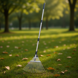 Rastrillo de Jardín de Acero Inoxidable con 18 Dientes, Cabeza Ajustable de 7.7-17.1 Pulgadas, Mango de 32.3-55.6 Pulgadas, Herramienta para Hojas Pequeñas - Product Image 2