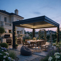 Pergola Bioclimatique en Aluminium OEM avec Capteur de Pluie, Toit Effet Bois, Étanche, pour Extérieur, Dimensions 3x3, 3x4, 4x4, 6x4m