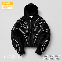ZHILIAN Sweat à capuche court zippé avec broderie en corde, fermeture éclair YKK, style streetwear épais, vente en gros, OEM, ODM, marque privée