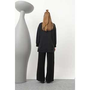 Ensemble en tricot pour femme avec détails de couture et poches, manches longues, décontracté, toutes saisons, indigo marine, S L - Product Image 3